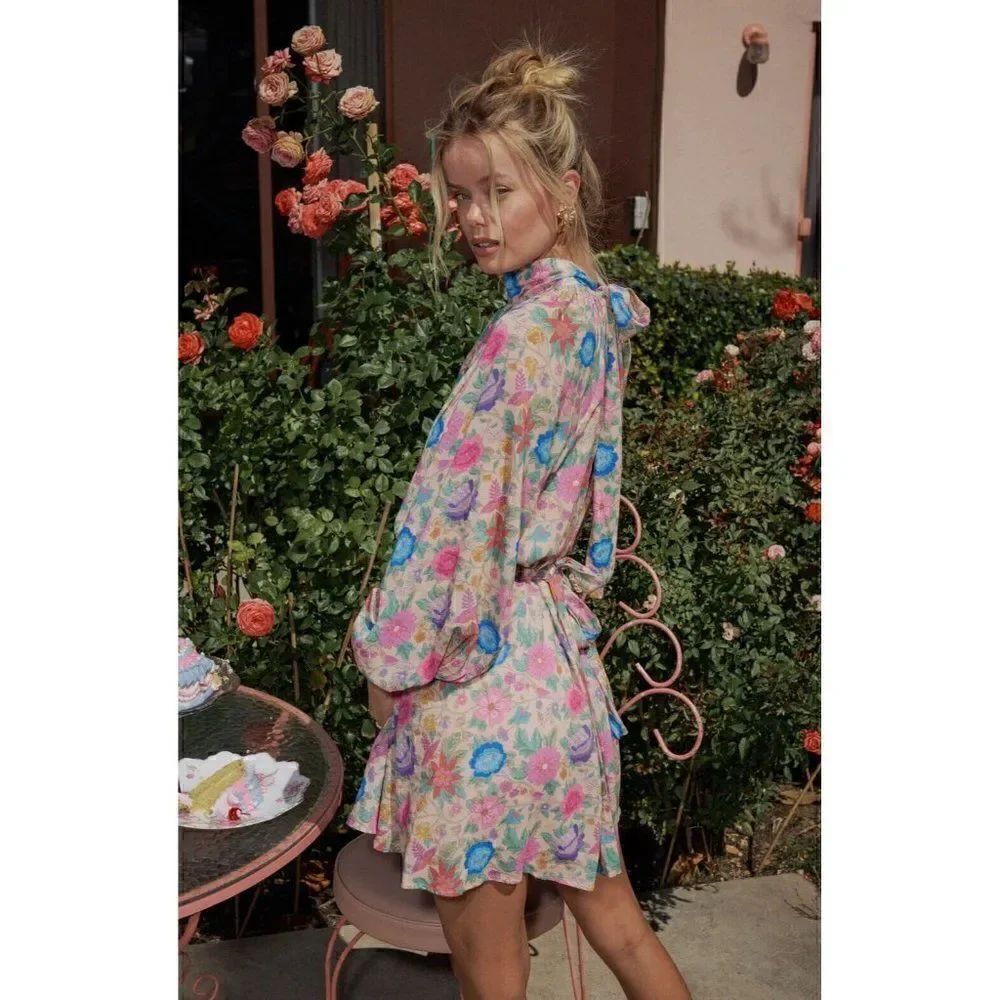 NWT SPELL & THE GYPSY COLLECTIVE Sz S MOSSY HIGH NECK MINI DRESS IN SPRING GARDE